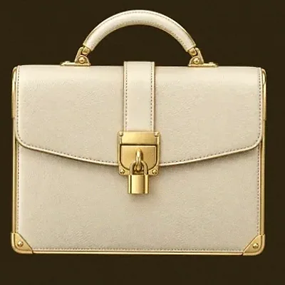 Locked leather briefcase — Golden Crown